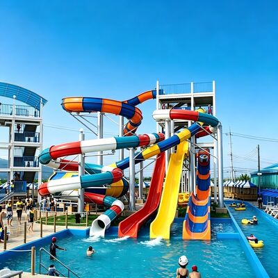 Large Multi Lane High-speed and Spiral Fiberglass Water Slide for Commercial Aqua Park Equipment With Rohs